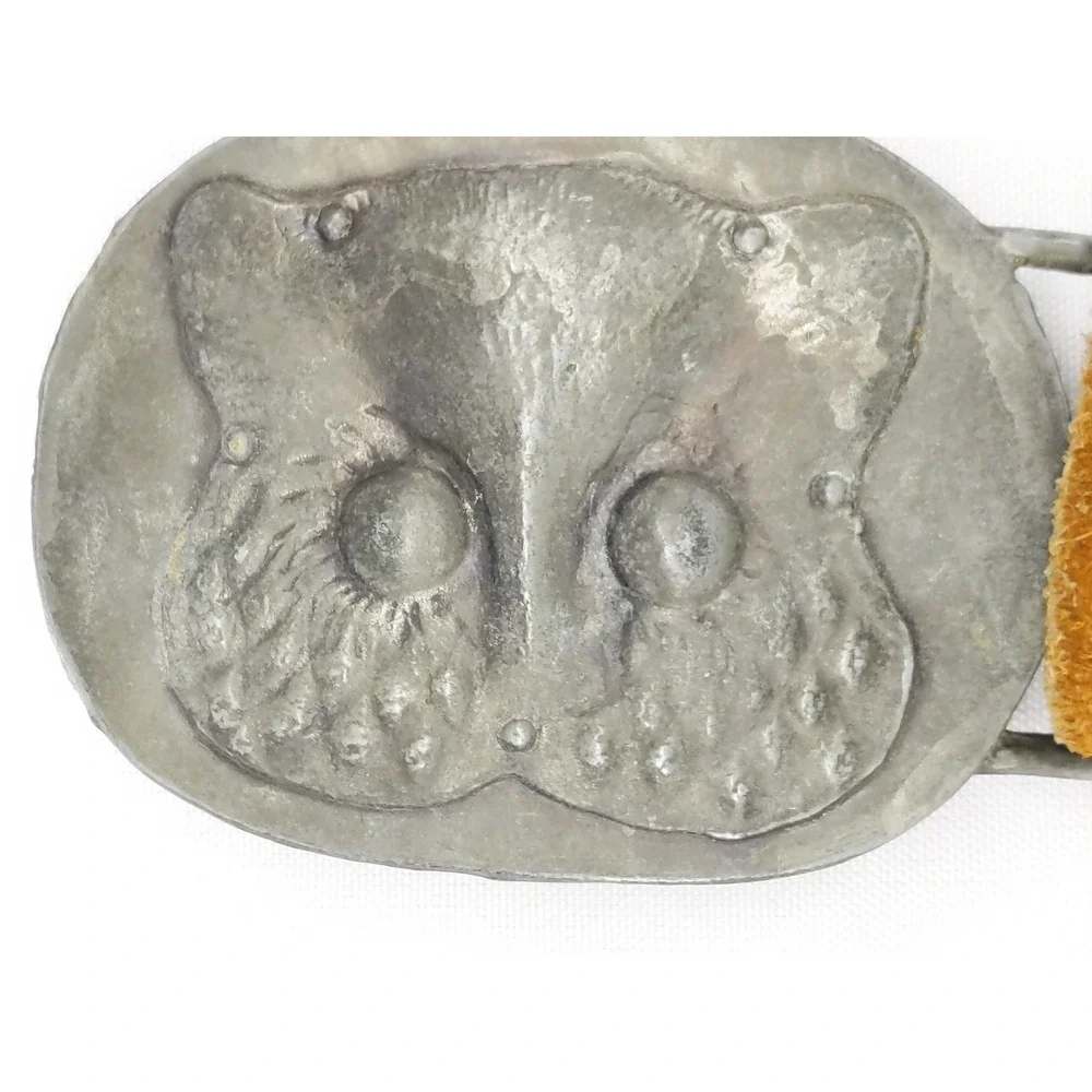 vtg Pewter Face Buckle‎ Russ w/Suede Belt Owl Creature Mask Creations
